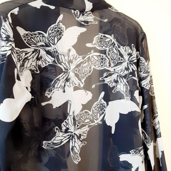 Citron Sz S Silk Butterfly Print Open Short Sheer Duster Dressy Office Cruise - Picture 3 of 7